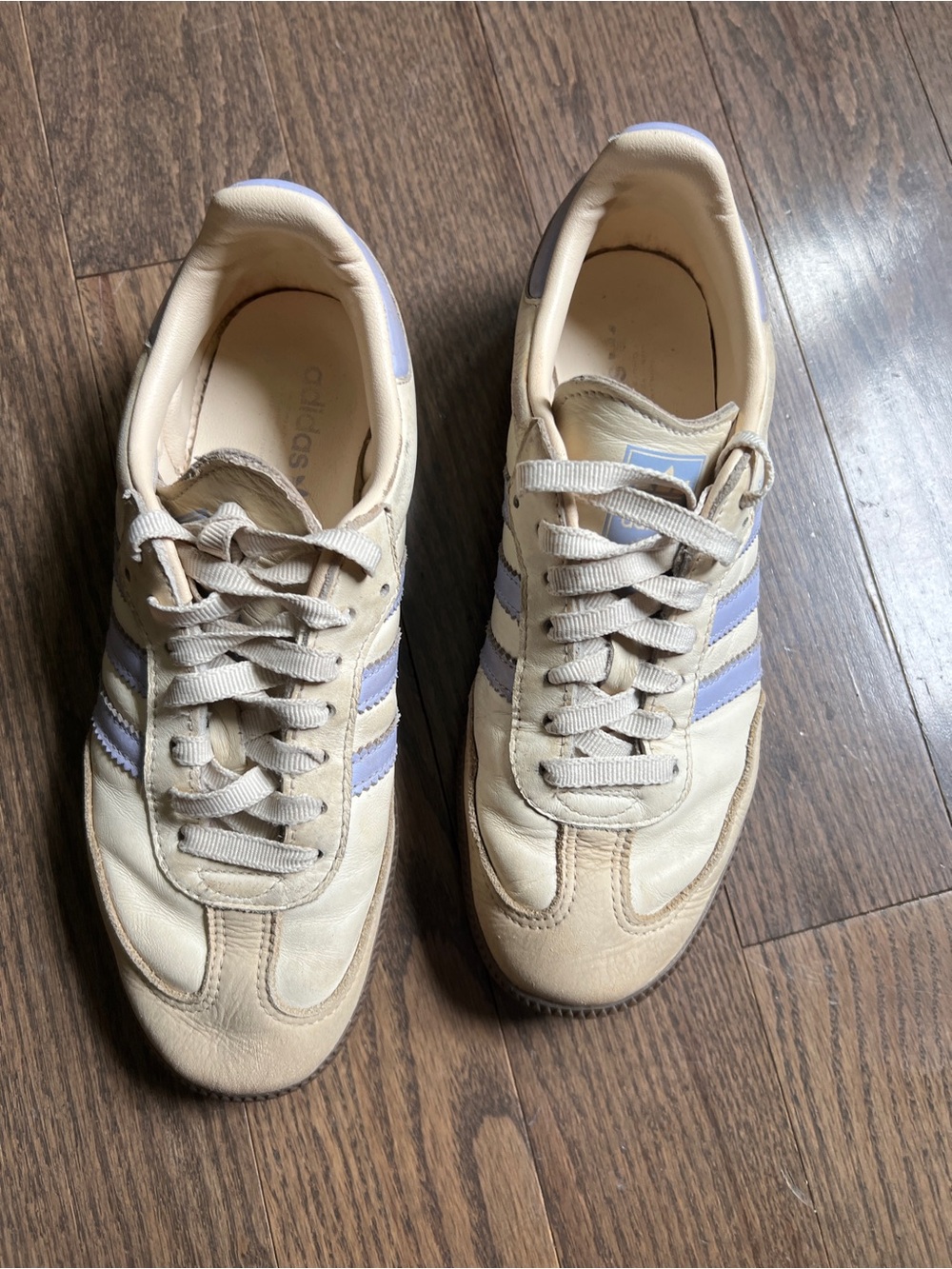 adidas samba Cream Sneakers with Lavender Stripes women’s size 7 - Picture 2 of 6